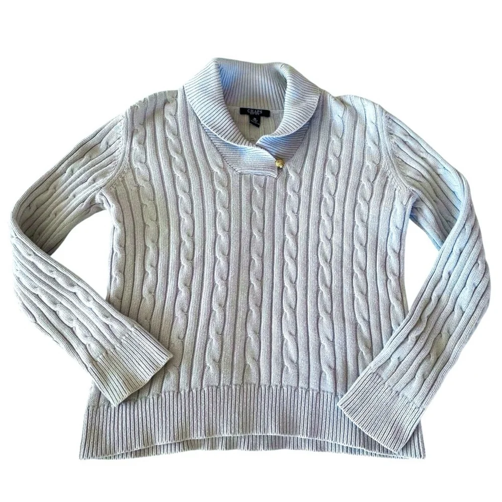 Chaps Ralph Lauren Cable Knit Shawl Collar Sweater Icy Blue Women’s Size M